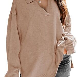 NWOT Collared V Neck Tunic/Pullover in Tan